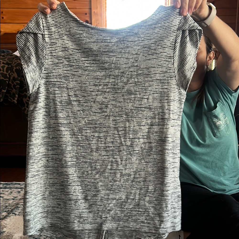Striped navy and grey and White Women's Top
